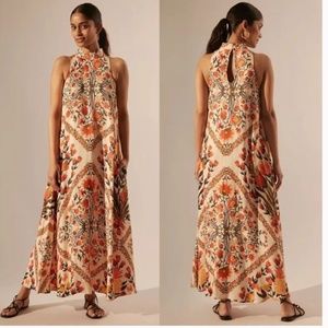 NWT Farm Rio Anthropology Maxi Halter Dress w/ side slit pockets